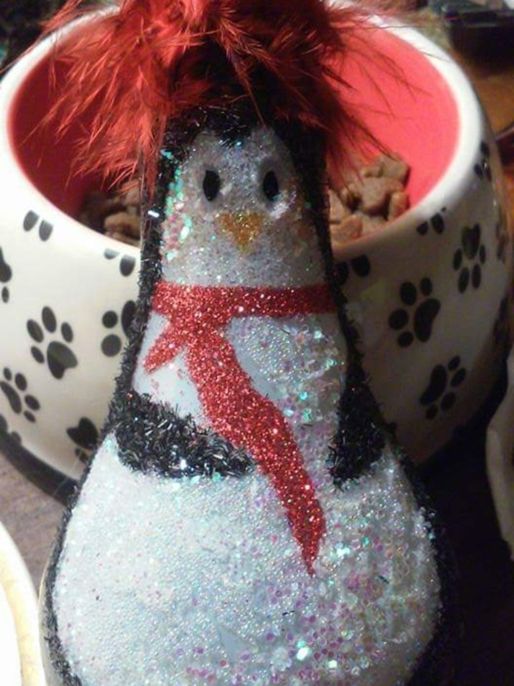 Glitter Penguin Holiday Ornament in Red Scarf